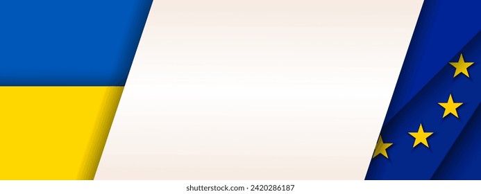 Ukraine UA and EU Europe Union flags papercut style background, banner, wallpaper for text. Cooperation, partnership membership patriotic template