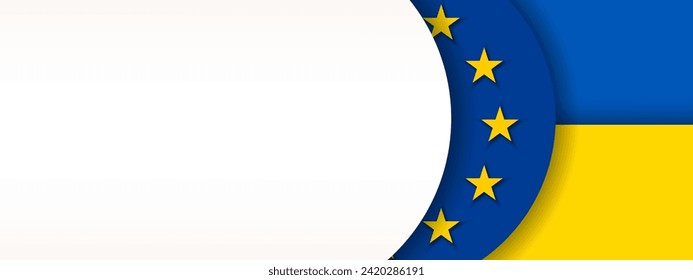 Ukraine UA and EU Europe Union flags papercut style background, banner, wallpaper for text. Cooperation, partnership membership patriotic template