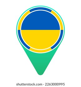 Ukraine (UA) National Flag Circular Round Target Pin Green Map Pointer Location Mark Logo Icon Isolated on White Background