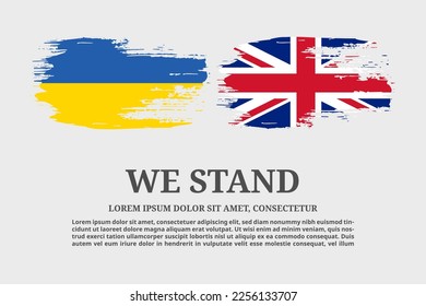 Ukraine and United Kingdom flags flag grunge brush and text poster, vector