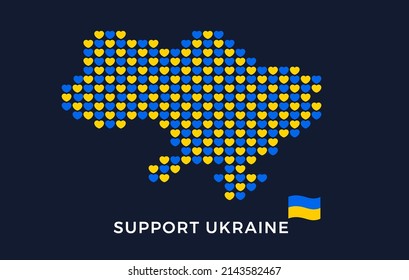 Ukraine united - Support Ukraine background - Ukraine map hearts pattern in national Ukrainian colors - vector illustration to stop war, pray for peace