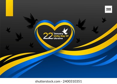 Ukraine unity day 22nd January with love wave flag and bird of peace background.