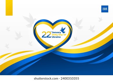 Ukraine unity day 22nd January with love wave flag and bird of peace background.
