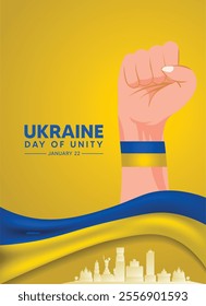Ukraine unity day 22nd January hand on flag ribbon vector poster
