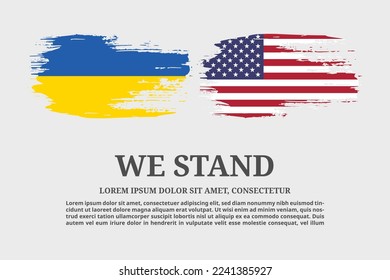 Ukraine and USA flags flag grunge brush and text poster, vector