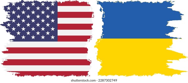 Ukraine and USA grunge flags connection, vector