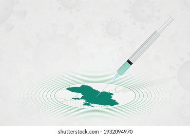 Ukraine vaccination concept, vaccine injection in map of Ukraine. Vaccine and vaccination against coronavirus, COVID-19. Vector template about Healthcare.