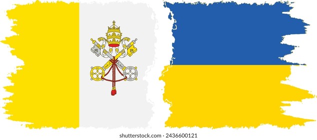 Ukraine and Vatican grunge flags connection, vector