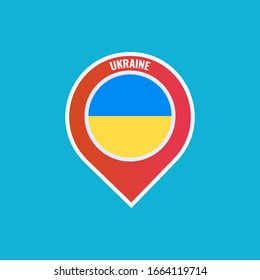 Ukraine vector flag map location pin. European football 2020 tournament final stage. Official championship colors and style.