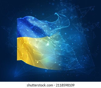 Ukraine, vector flag, virtual abstract 3D object from triangular polygons on a blue background