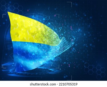 Ukraine,  vector flag, virtual abstract 3D object from triangular polygons on a blue background
