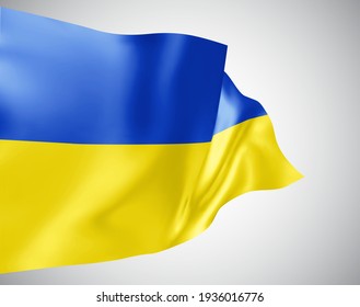 Ukraine, vector flag with waves and bends waving in the wind on a white background.