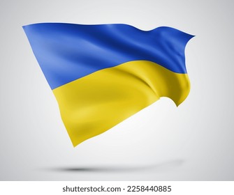 Ukraine, vector flag with waves and bends waving in the wind on a white background