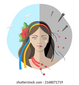 Ukraine. Vector illustration on white background. Russian aggression. War. Support Ukraine. Ukraine is a shield of Europe and the world