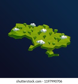 Ukraine Vector Low Poly 3D Cartoon Map