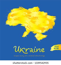 Ukraine vector map with abstract grunge brush painted into state flag colors. Vector illustration.