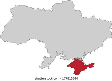 Ukraine vector map with the Crimea peninsula highlighted.