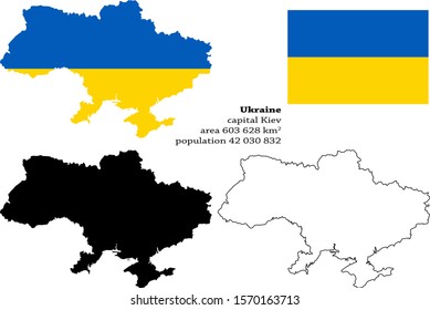 Ukraine vector map, flag, borders, mask , capital, area and population infographic