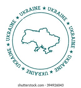 Ukraine vector map. Retro vintage insignia with Ukraine map. Distressed visa stamp with Ukraine text wrapped around a circle and stars. Country map vector illustration.