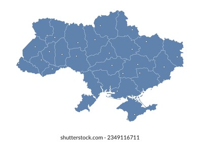 Ukraine Vector Map with subdivisions and major cities mapped (optionally). Ukrainian Map. Blue colors