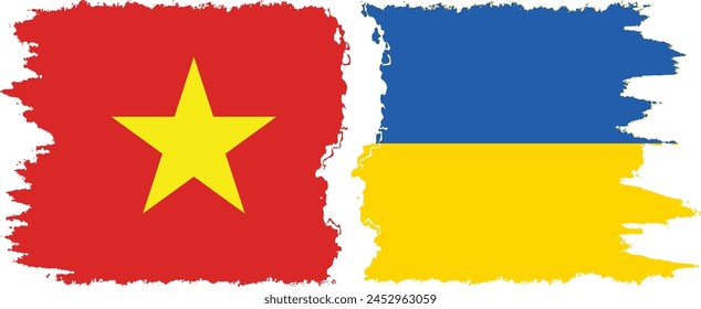 Ukraine and Vietnam grunge flags connection, vector