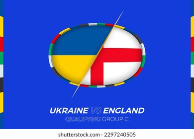 Ukraine gegen England Symbol für die Qualifikation der europäischen Fußballturniere, Gruppe C. Wettbewerb Symbol auf dem stilisierten Hintergrund.