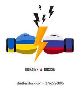 Ukraine vs Russia. Concept of sports match, trade war, fight or war on border between ukraine and russia. Vector illustration.