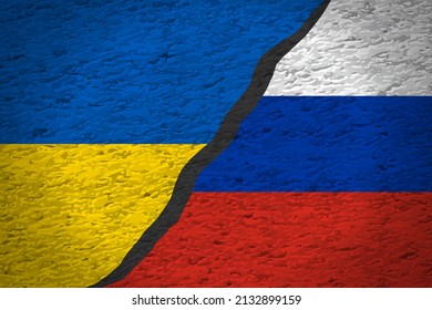 Ukraine VS Russia Flag on Textured Wall Vector Illustration Related Country With War Conflict