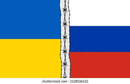 Ukraine VS Russia flags, conflict between Russia and Ukraine. Isolated, vector illustration on white background
