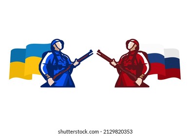 Ukraine VS Russia, vector flags, conflict between Russia and Ukraine. Isolated, vector illustration on white background