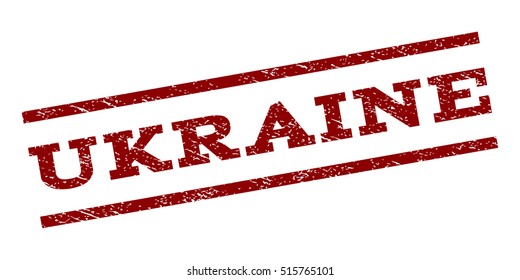 Ukraine watermark stamp. Text tag between parallel lines with grunge design style. Rubber seal stamp with unclean texture. Vector dark red color ink imprint on a white background.