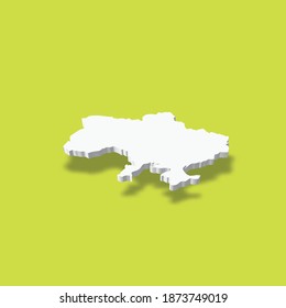 Ukraine - white 3D silhouette map of country area with dropped shadow on green background. Simple flat vector illustration.