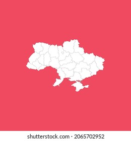 ukraine white map with black detail isolated red background 