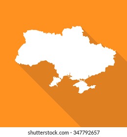 Ukraine white map,border flat simple style with long shadow on orange background