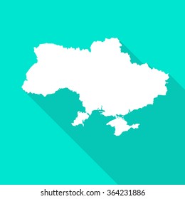 Ukraine white map,border flat simple style with long shadow on turquoise background