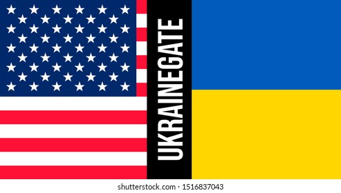 Ukrainegate illustration. Flags of United States and Ukraine. Political scandal. Impeachment