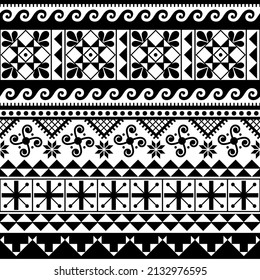 Ukraine's folk art vector seamless pattern, tradional easter egss decoration style repetitive design Hutsul Pisanky in black and white. Retro monochrome Ukrainian geometric background 