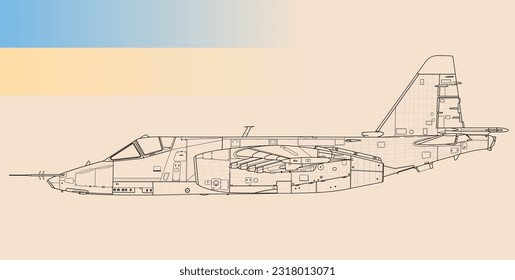 Ukrainian air force SU-25 attack aircraft. Modern combat aircraft poster template. Vector image for prints, poster and illustrations.