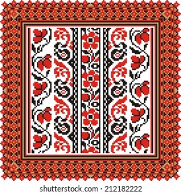 Ukrainian art ornament with red and black elements.