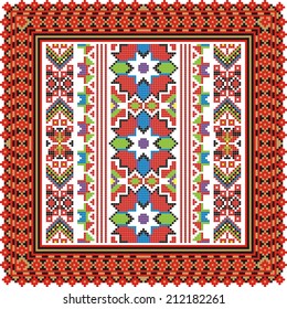 Ukrainian art ornament with red and black elements.