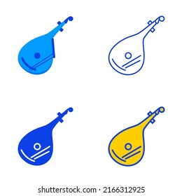 Ukrainian bandura icon set in flat and line style. National musical instrument. Vector illustration.