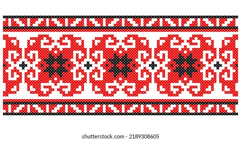 Ukrainian, Belarusian embroidery vector seamless pattern, cross-stitch ornament inpired folk art Vyshyvanka. 