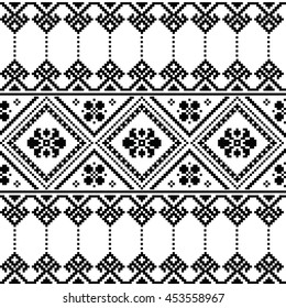 Ukrainian or Belarusian folk art black floral embroidery pattern or print   