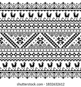 	
Ukrainian, Belarusian folk art vector seamless pattern, black and white design inspired by traditional cross-stitch Vyshyvanka. Slavic repetitive folk art design from Eastern Europe pattern