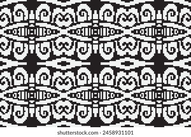 Ukrainian, Belarusian folk art vector seamless pattern, retro monochrome long cross-stitch ornament inpired by folk art - Vyshyvanka. Slavic traditional black and white ornament from Eastern Europe