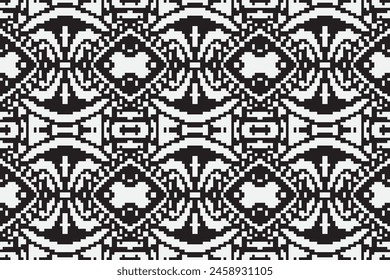 Ukrainian, Belarusian folk art vector seamless pattern, retro monochrome long cross-stitch ornament inpired by folk art - Vyshyvanka. Slavic traditional black and white ornament from Eastern Europe