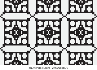 Ukrainian, Belarusian folk art vector seamless pattern, retro monochrome long cross-stitch ornament inpired by folk art - Vyshyvanka. Slavic traditional black and white ornament from Eastern Europe