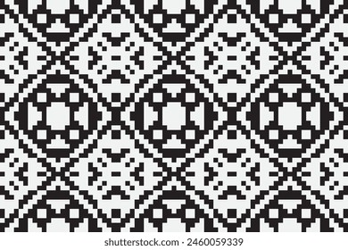 Ukrainian, Belarusian folk art vector seamless pattern, retro monochrome long cross-stitch ornament inpired by folk art - Vyshyvanka. Slavic traditional black and white ornament from Eastern Europe