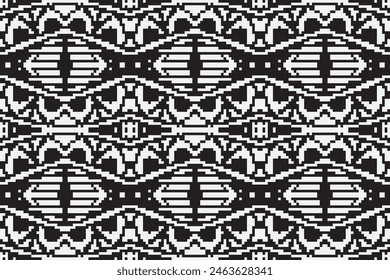 Ukrainian, Belarusian folk art vector seamless pattern, retro monochrome long cross-stitch ornament inpired by folk art - Vyshyvanka. Slavic traditional black and white ornament from Eastern Europe