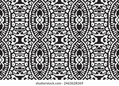 Ukrainian, Belarusian folk art vector seamless pattern, retro monochrome long cross-stitch ornament inpired by folk art - Vyshyvanka. Slavic traditional black and white ornament from Eastern Europe